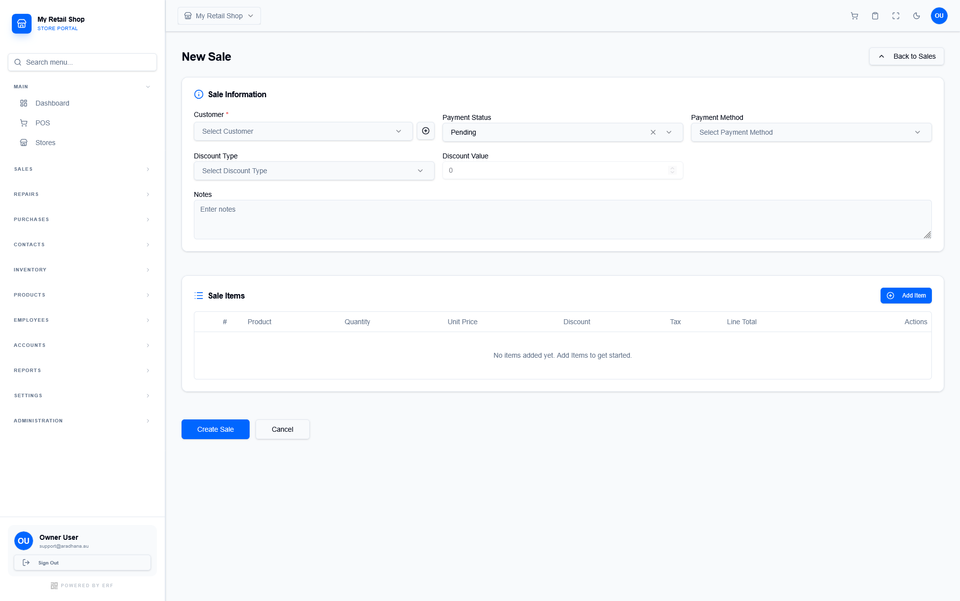New Sale Interface