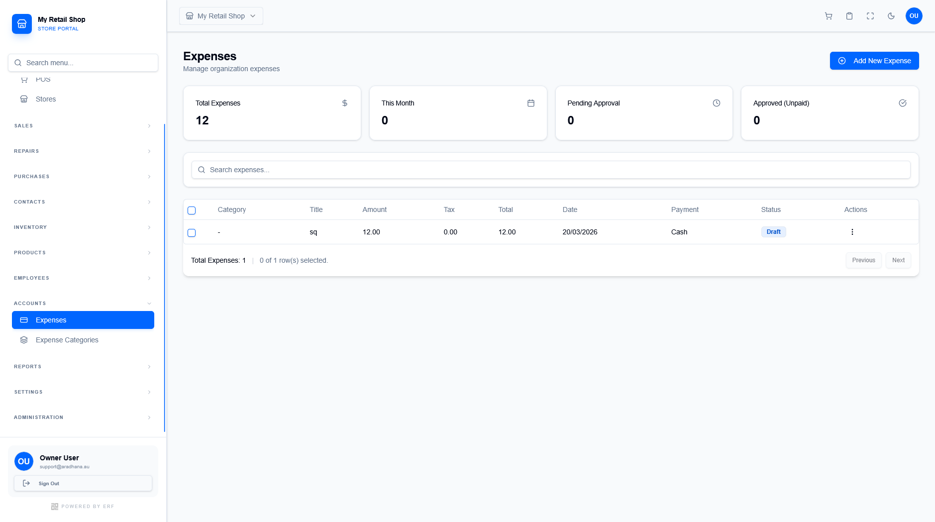 Expenses List interface