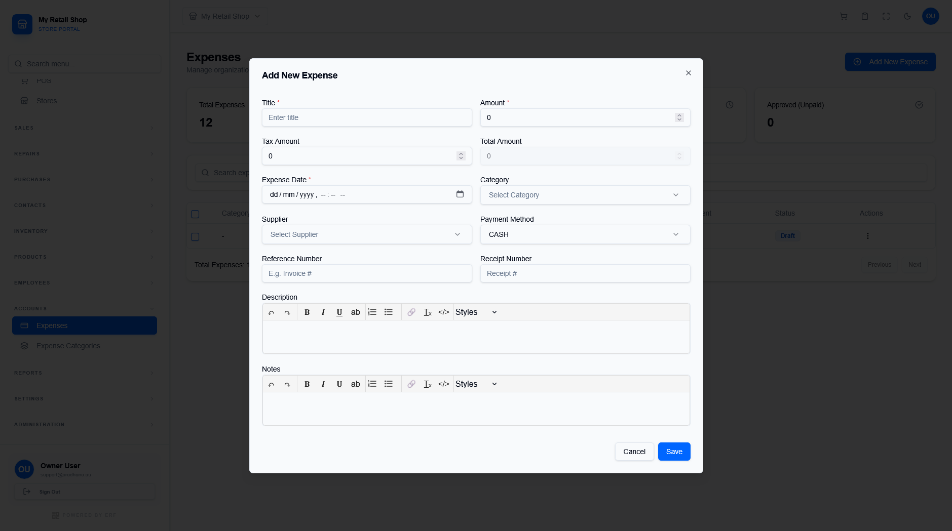 Add New Expense Form