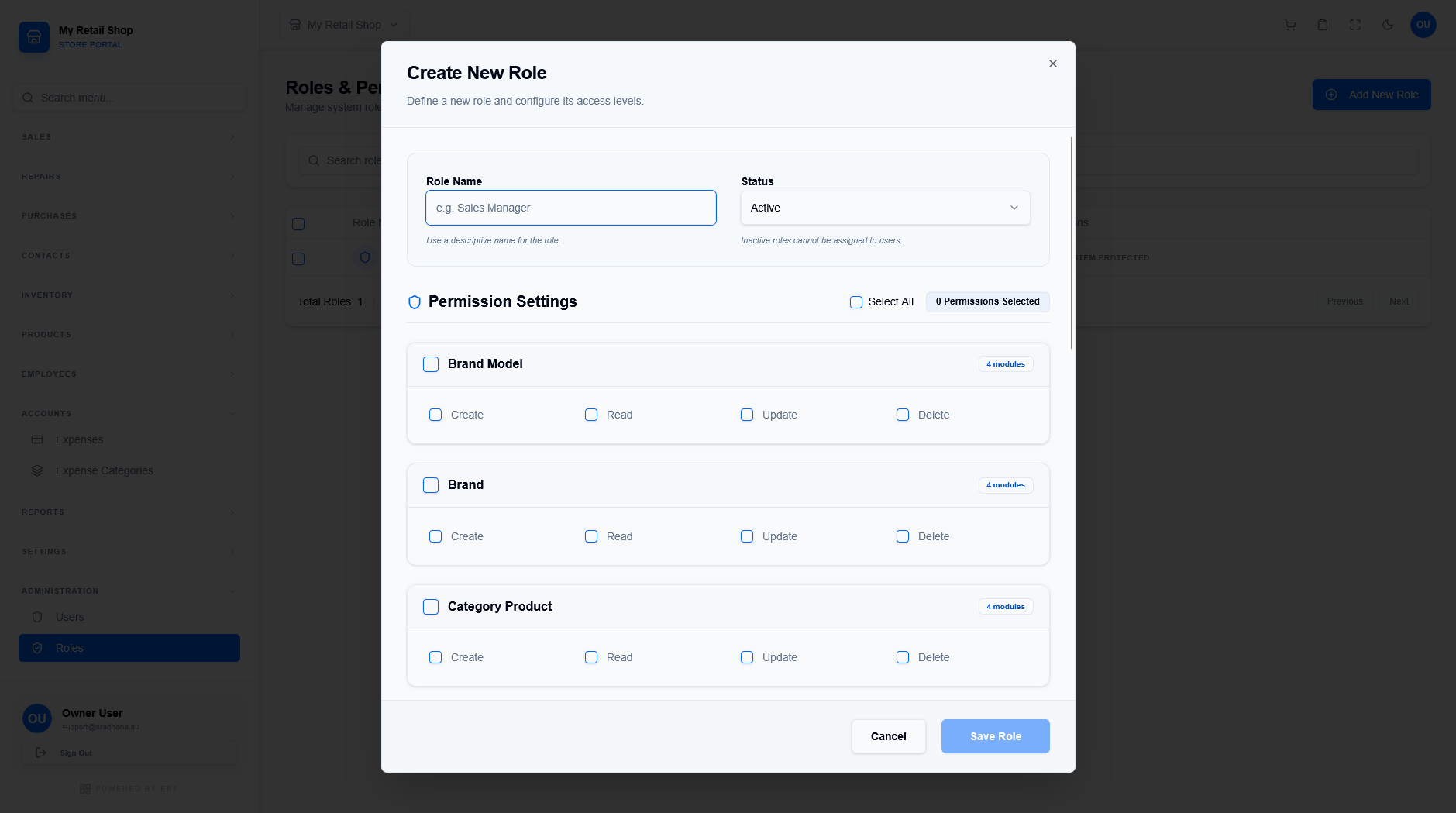 Create New Role Modal