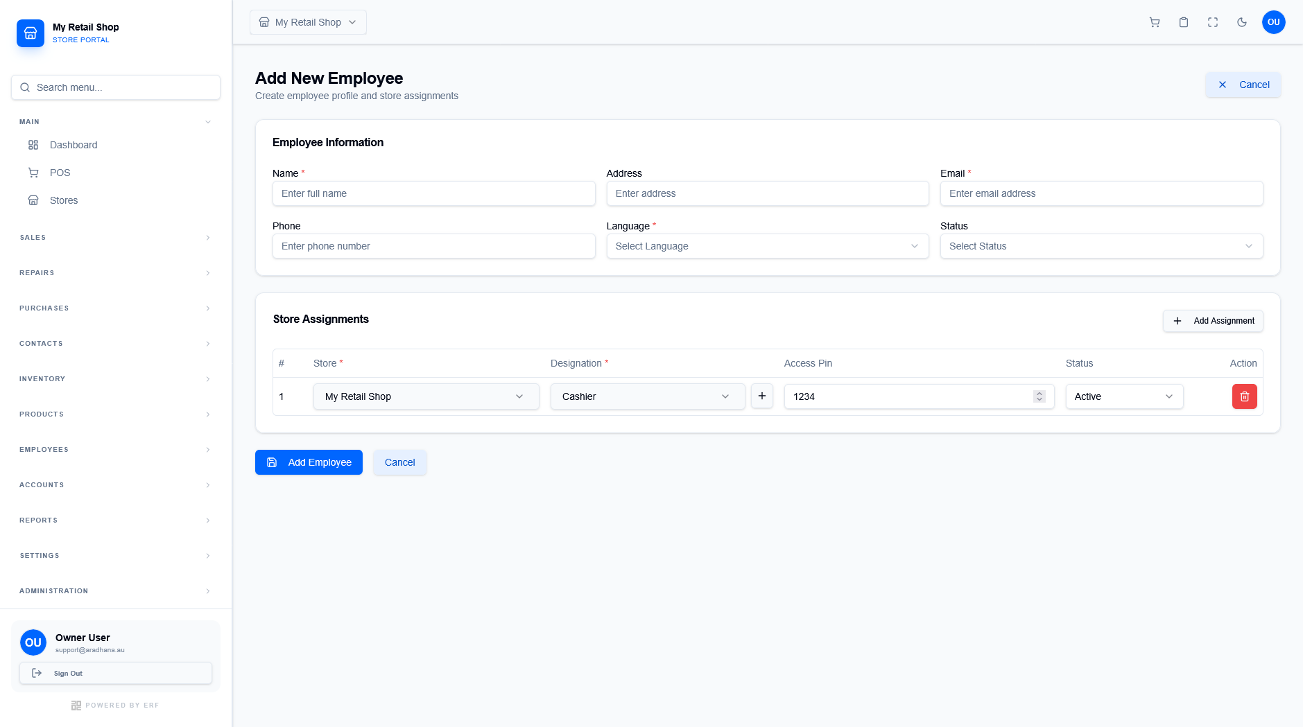 Add New Employee Form