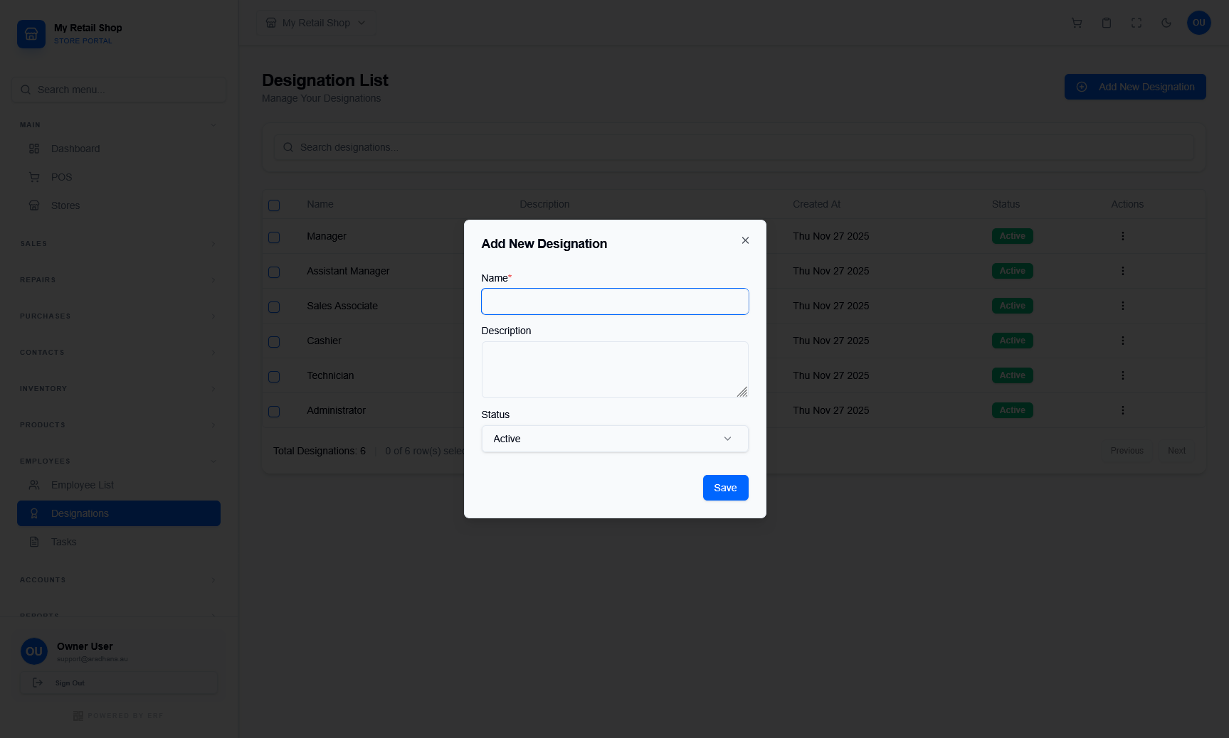 Add New Designation Modal