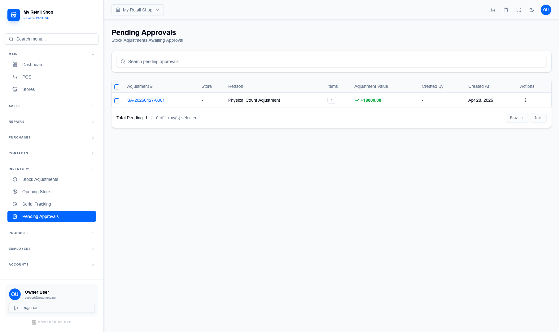 Pending Approvals List View