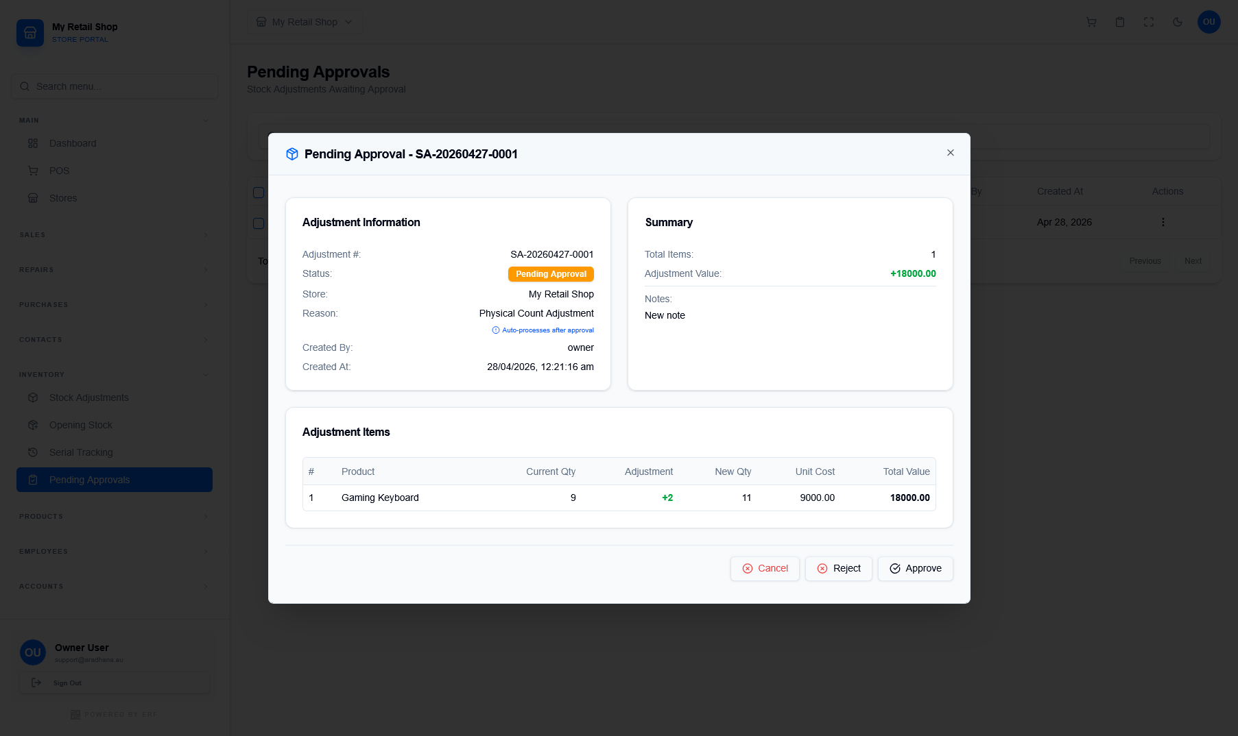 Adjustment Details Panel