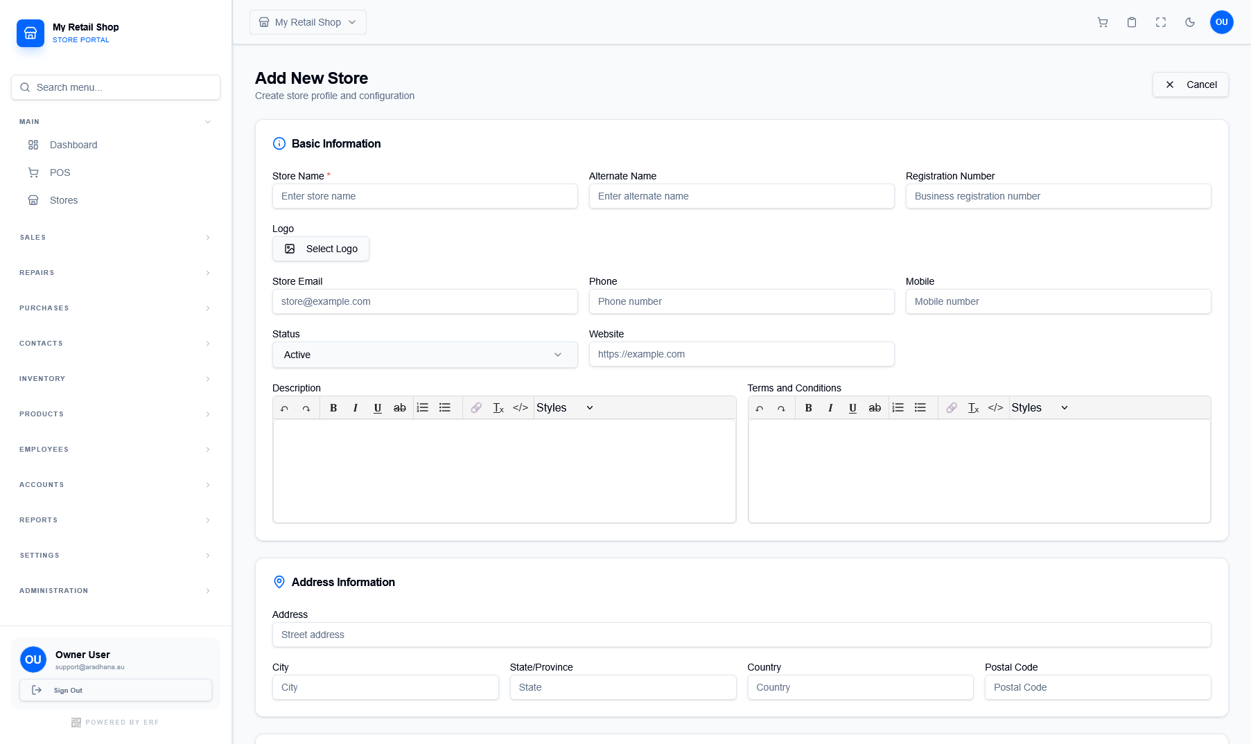 Store Creation Form - Basic Info