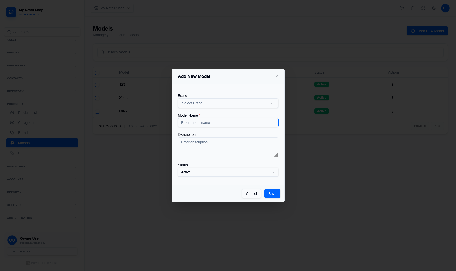 Add New Model Modal
