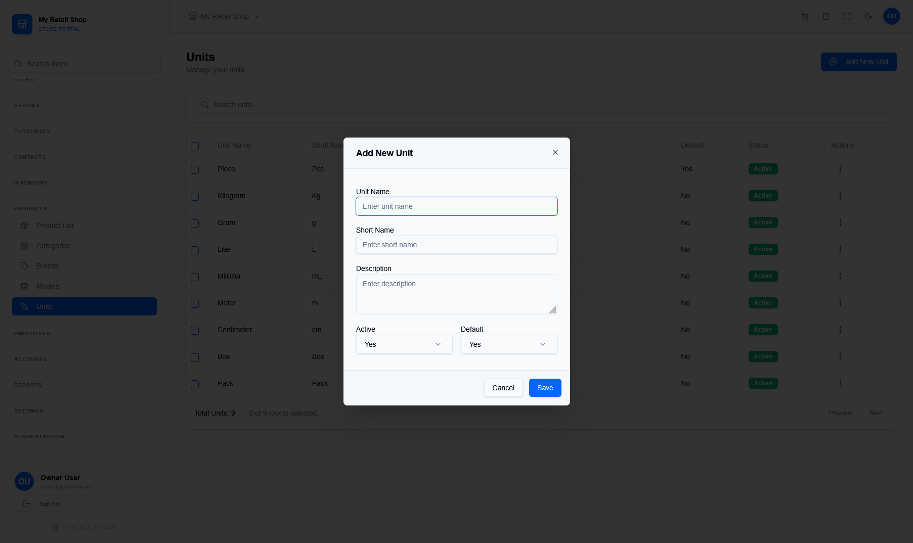 Add New Unit Modal