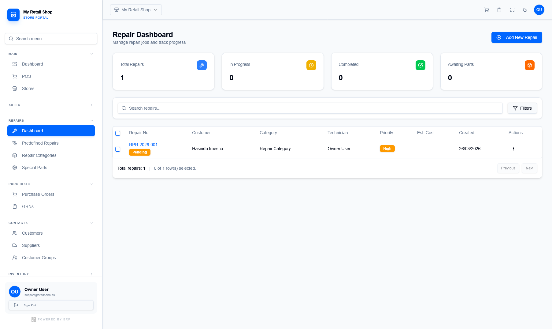Repair Dashboard Interface