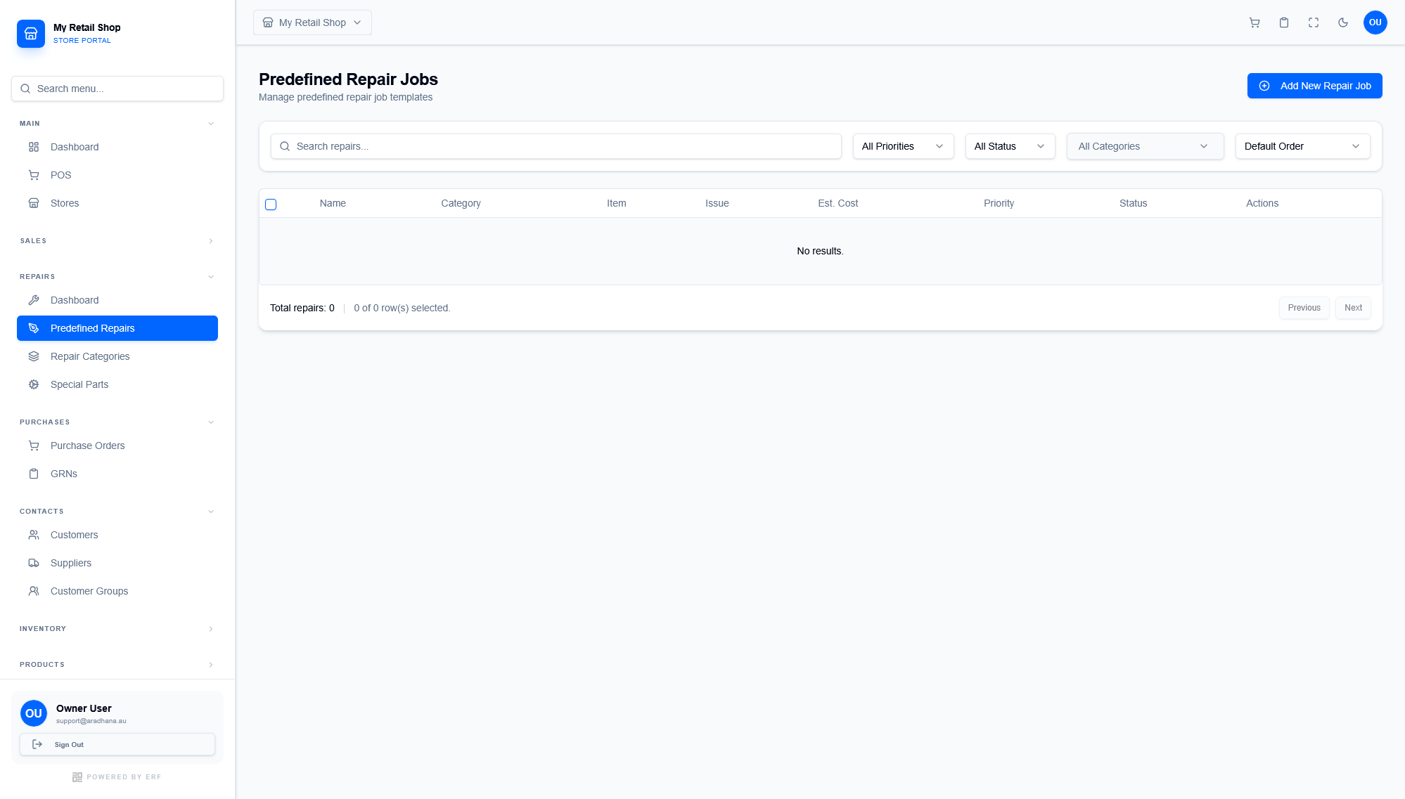 Predefined Repair Templates Interface