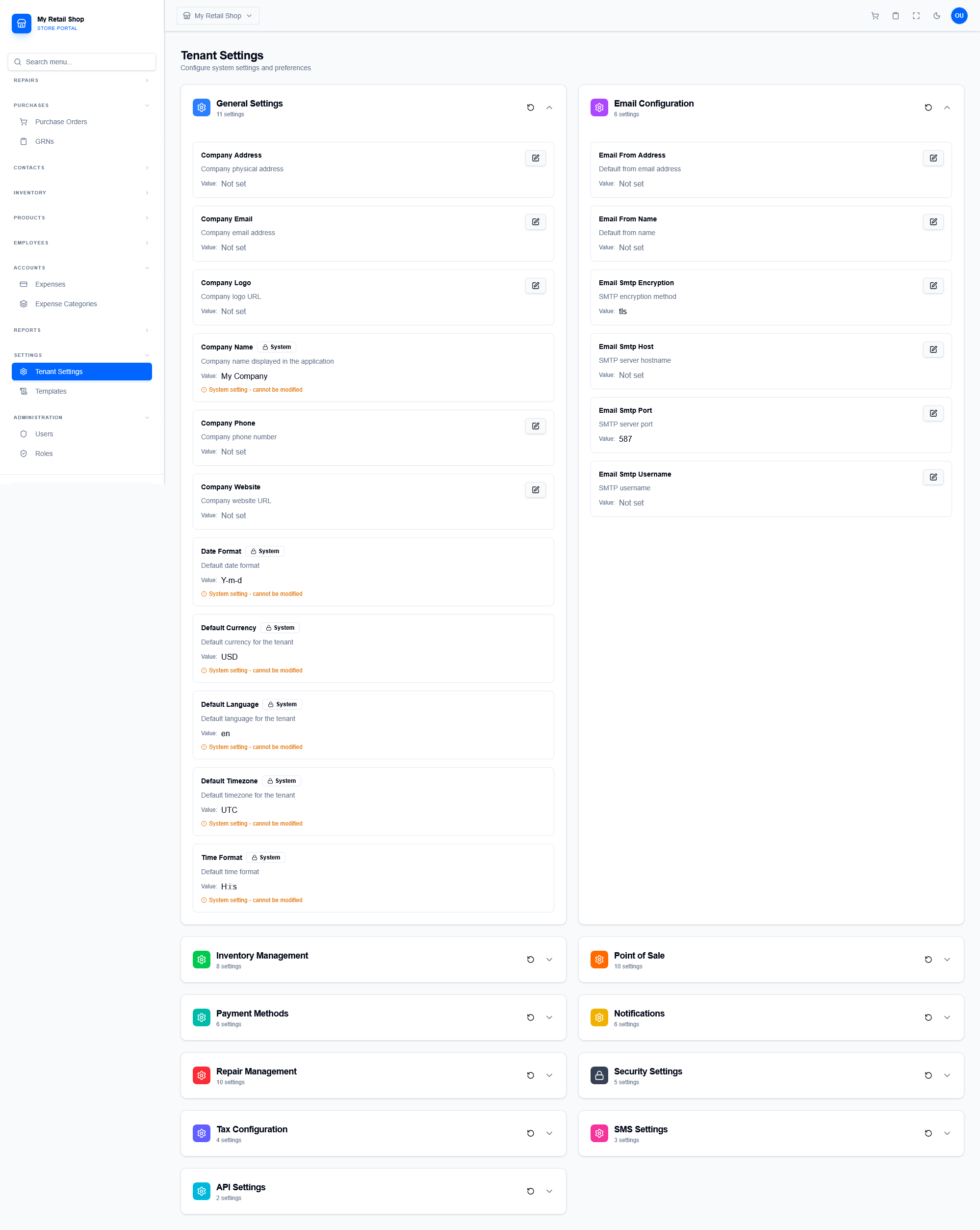 Tenant Settings - General & Email