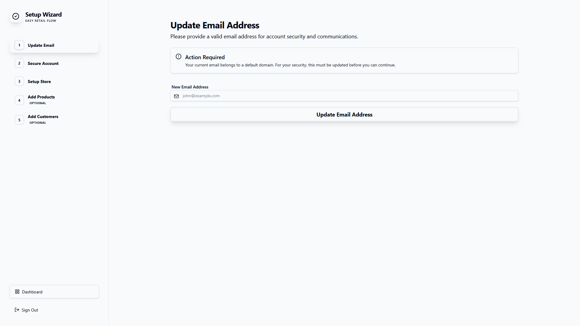 Setup Wizard - Update Email