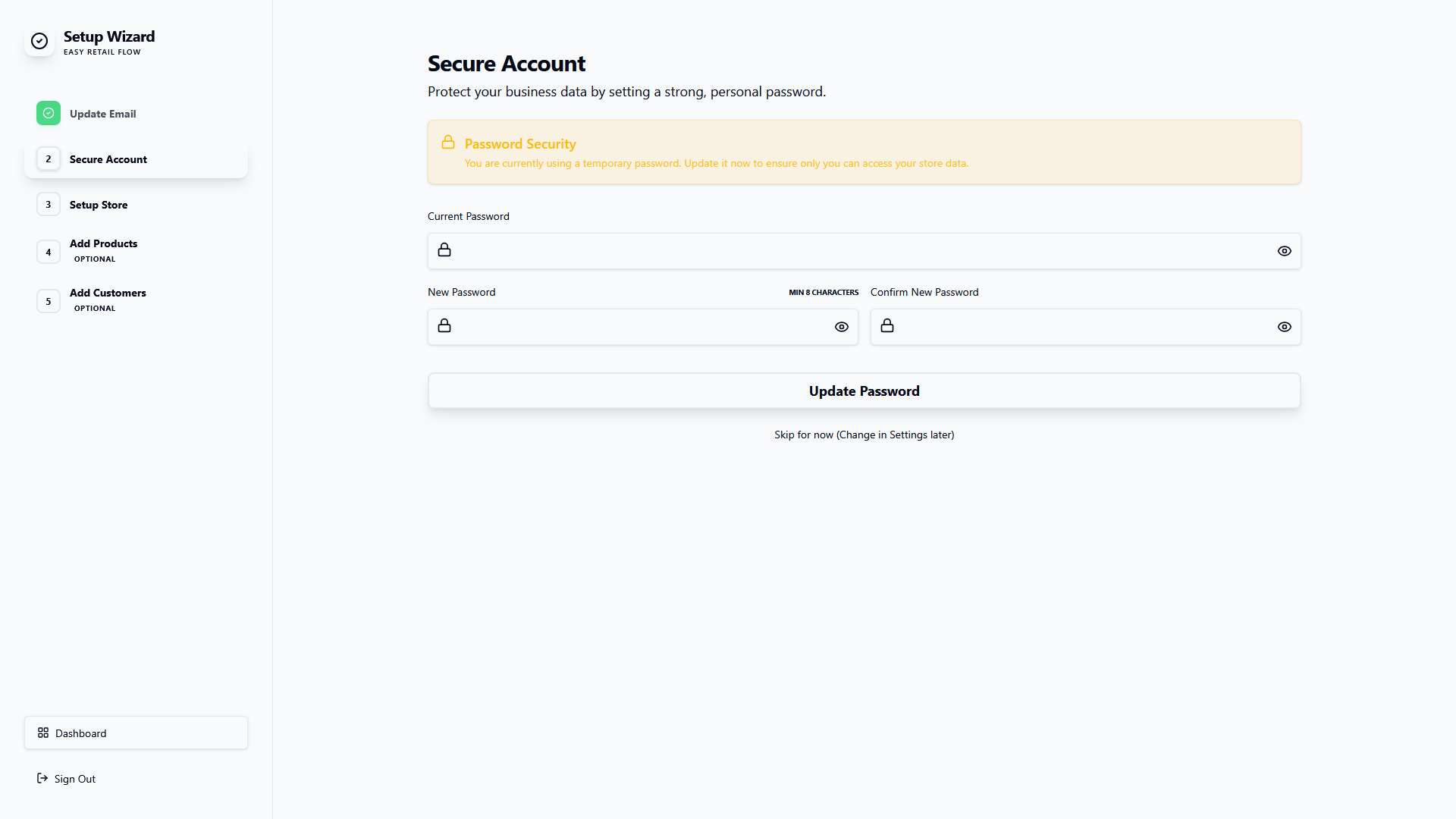 Setup Wizard - Secure Account