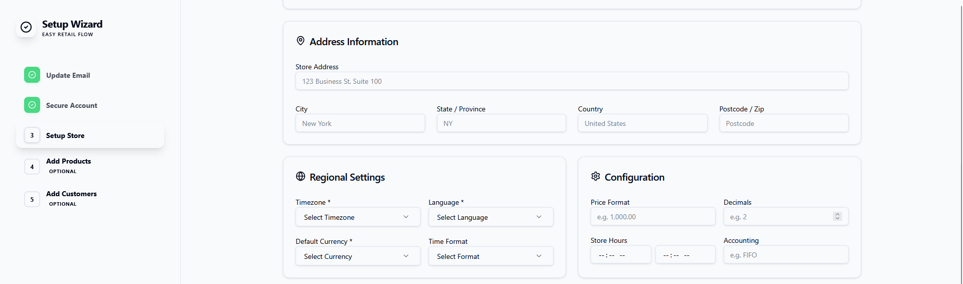 Address and Regional Settings